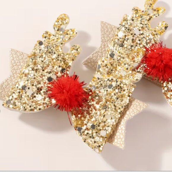 4pcs Festive Christmas Reindeer Antler Bow Hair Clips - Picture 3 of 4